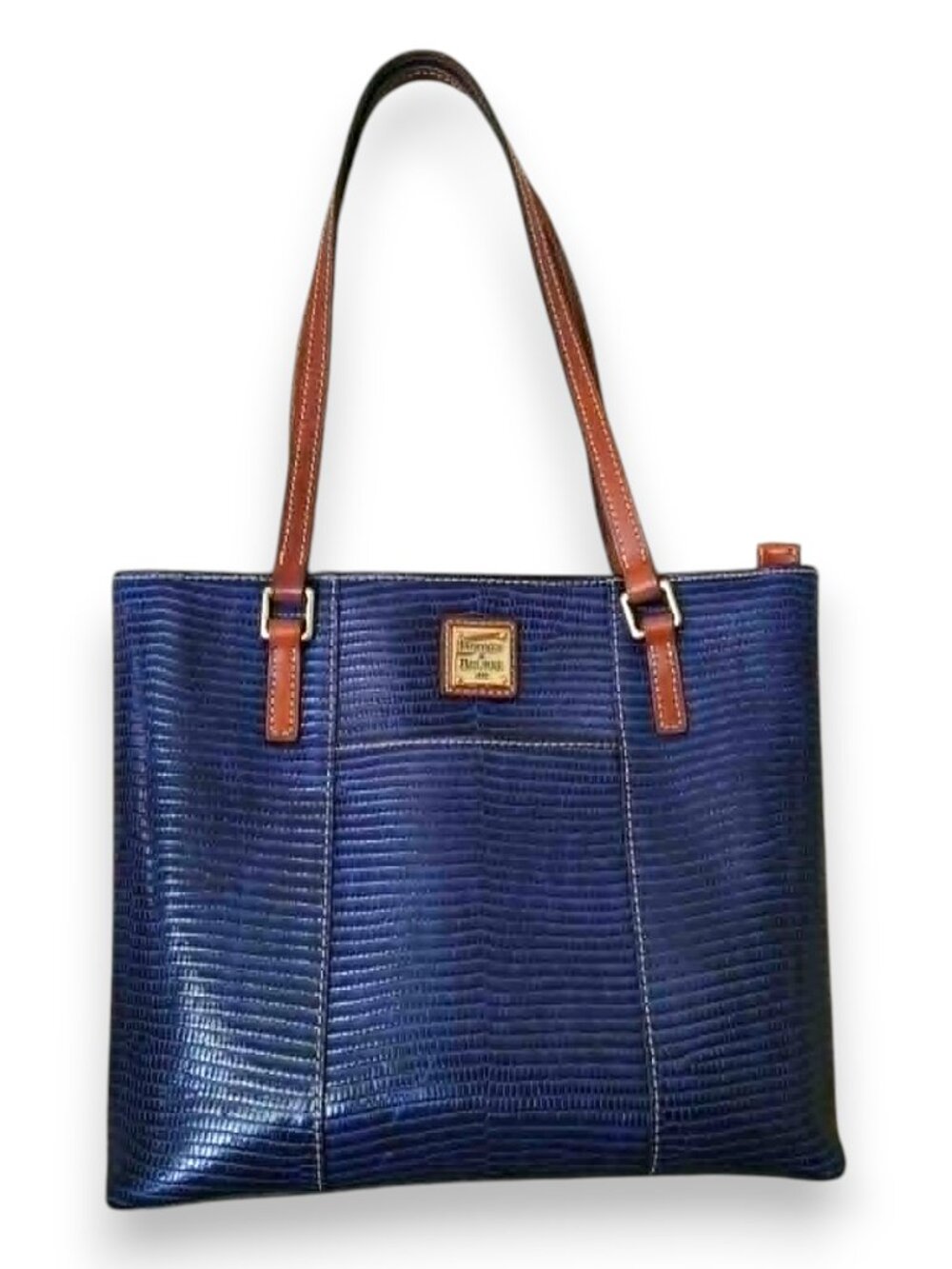Dooney & Bourke Lizard Embossed Small Lexington Tote Blue Leather Shoulder Bag